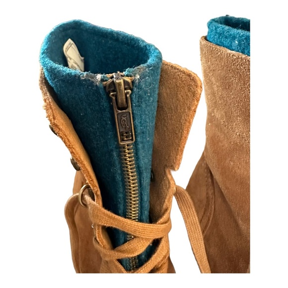 UGG suede camel brown lace up zipper heeled winter boots - Picture 7 of 14
